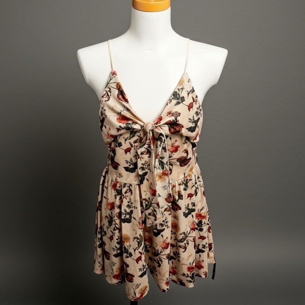 Coachella Hommage Comfortable Velour Floral Bohemian Inspired Shorts Romper M